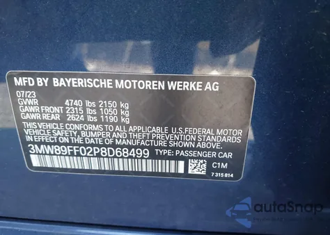 2023 BMW 330I xDrive from USA, damaged, VIN 3MW89FF02P8D68499